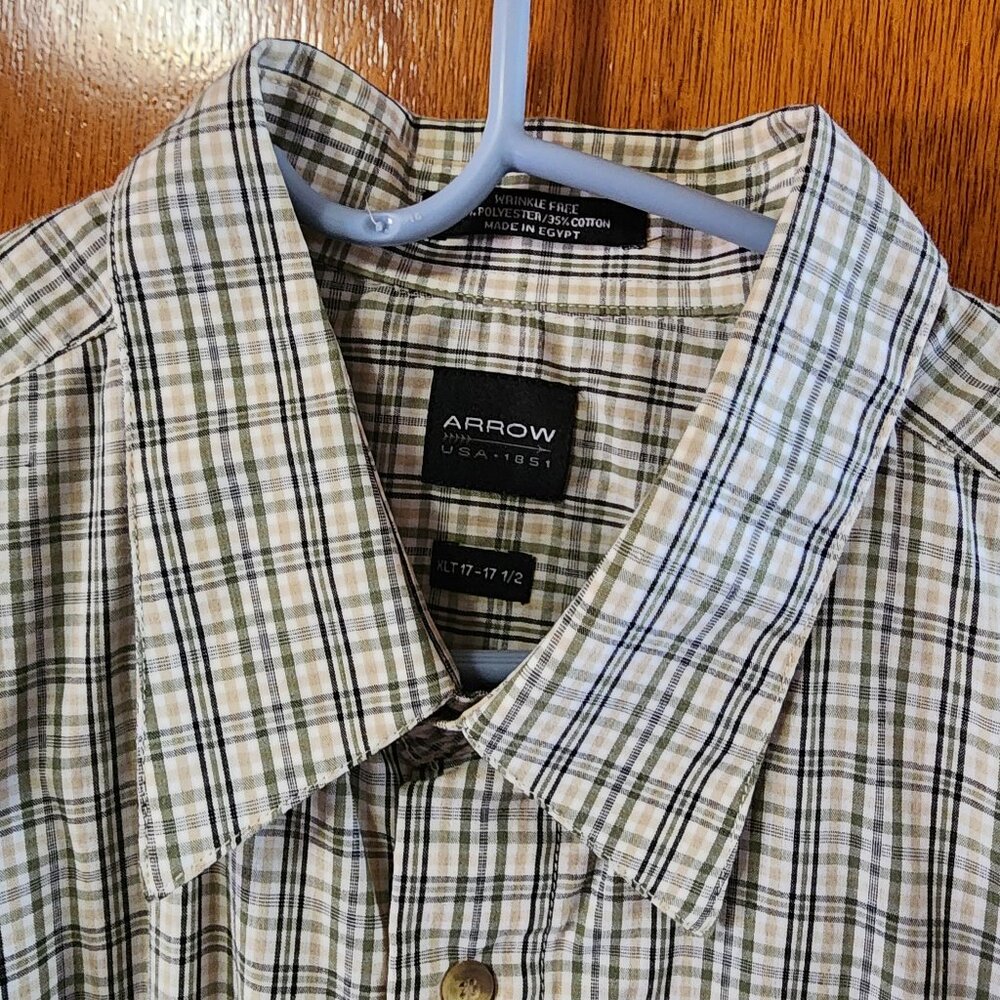 Men's XLT Arrow White/Blue/Green Plaid Short Sleeve Button Down Shirt
